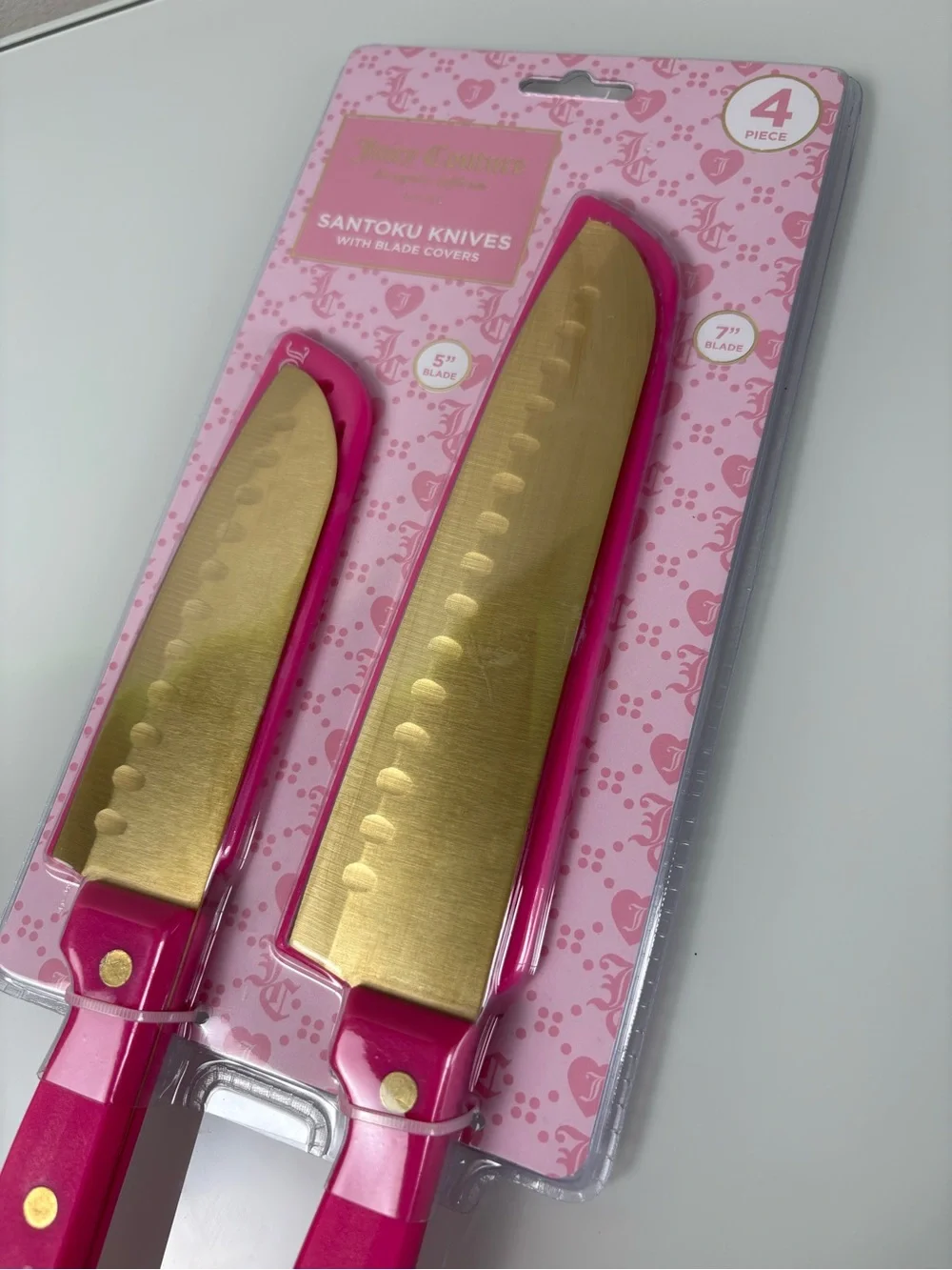 🌸Juicy Couture Home 4-Piece Santoku Knife Set Pink Gold NWT